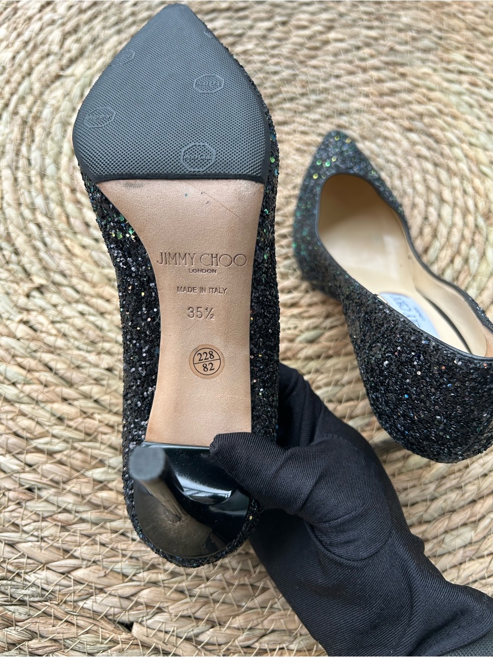 🚩steal Jimmy Choo Black Multi-Glitter Pointed Toe Pumps - Picture 9 of 9